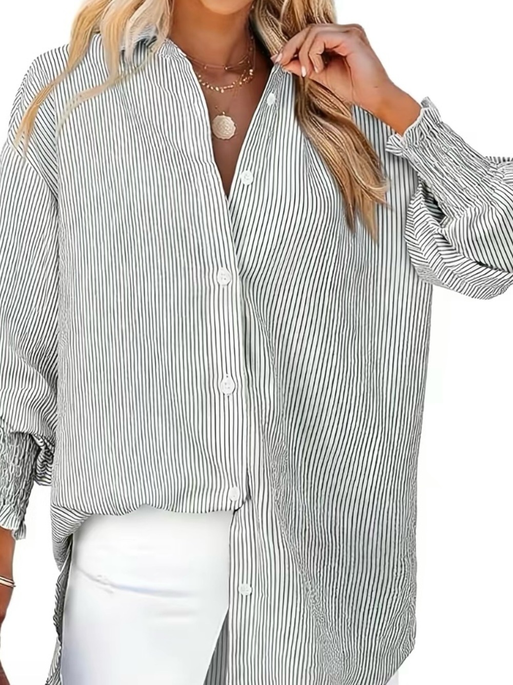 Lemaayea Striped Button Down Shirt in Black & White NWT